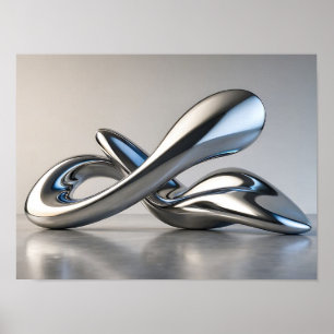 Affiche Sculpture 3D abstraite en métal liquide Chrome