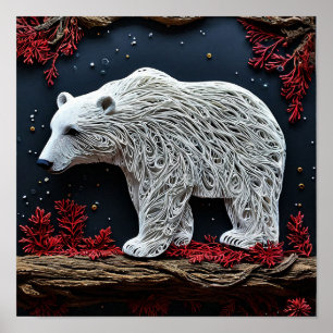 Affiche Sculpture d'art majestueux d'ours polaire lumineux