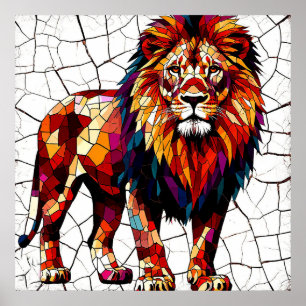 Affiche Sculpture de Lion en mosaïque colorée