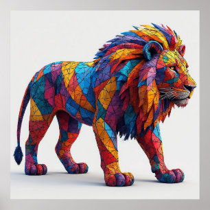 Affiche Sculpture de Lion en mosaïque colorée
