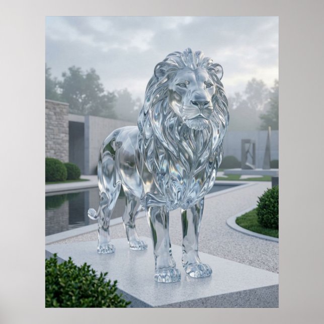 Affiche Sculpture de Lion en Verre Aube (Devant)