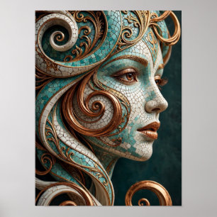 Affiche Sculpture de tourbillon baroque abstrait en cuivre