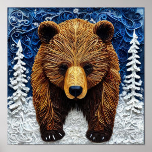 Affiche Sculpture d'ours grizzly majestueux Art Glow