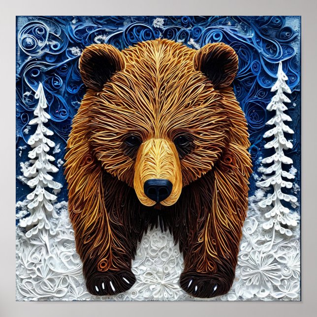 Affiche Sculpture d'ours grizzly majestueux Art Glow (Devant)