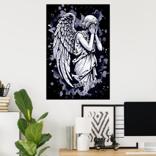 Affiche Sculpture d'un ange larmant - avec des éclaboussur