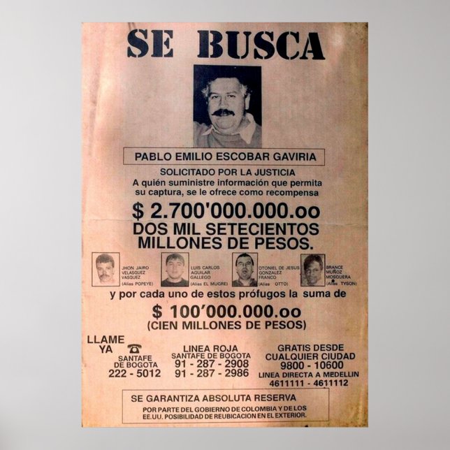AFFICHE SE BUSCA ESCOBAR 1 (Devant)