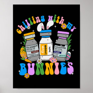 Affiche Se détendre avec mes lapins rétro jour de Pâques a