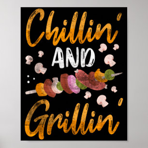 Affiche Se détendre et griller barbecue fumoir drôle barbe