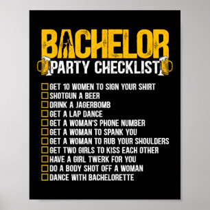 Affiche Se marier Groom Funny Bachelor Party Checkli