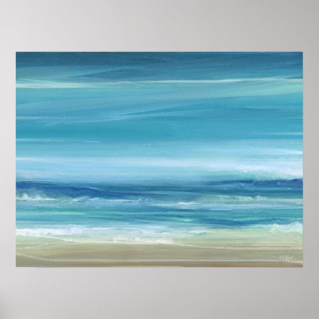 Affiche Sea Blue Beach Aquarelle Abstraite Ocean Waves (Devant)