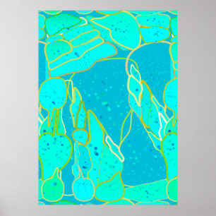 Affiche "Sea Grotto" abstrait - turquoise, bleu, or