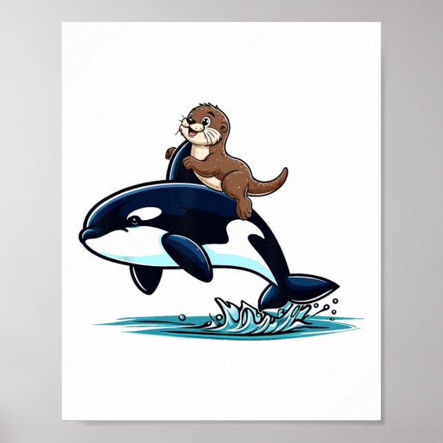 Affiche Sea Otter Riding Orca Costume Amoureux des animaux (Devant)