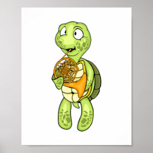 Affiche Sea Turtle French Horn Player Kids Music Horn