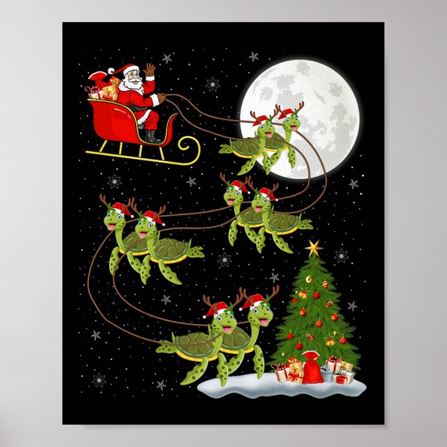 Affiche Sea Turtle Santa Sleigh Flying Funny Magical Chris (Devant)