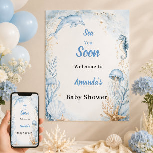 Affiche Sea You Soon Bienvenue Baby Shower Bleu