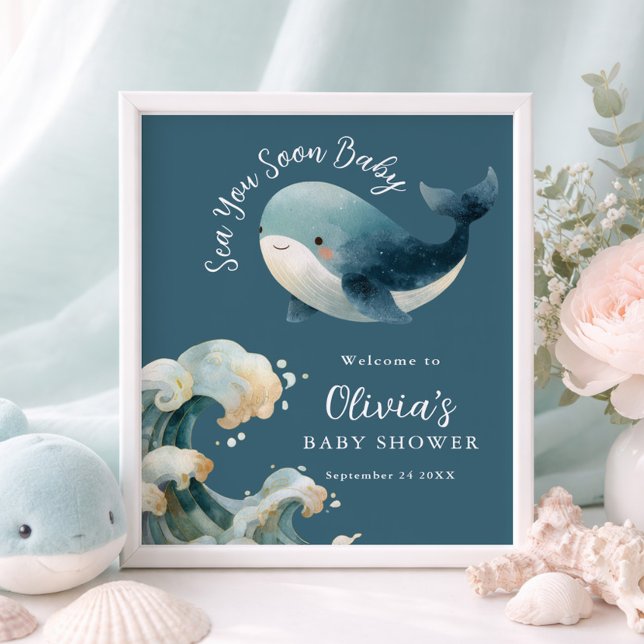 Affiche Sea You Soon Whale Baby Shower Cards Gifts Sign (Créateur téléchargé)
