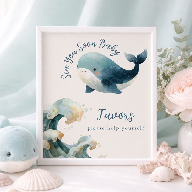 Affiche Sea You Soon Whale Ivory Baby Shower Favors Sign (Créateur téléchargé)