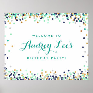 Affiche Seafoam bleu vert or fête d'anniversaire Bienvenue