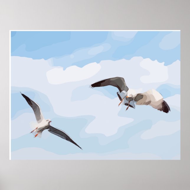 Affiche Seagull vole dans le ciel (Devant)