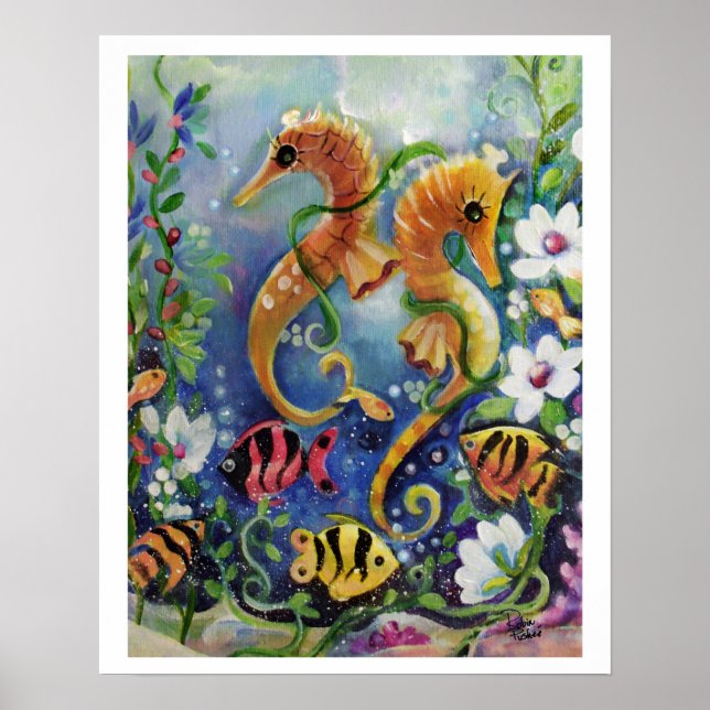Affiche SeaHorse et poissons tropicaux, colorés (Devant)