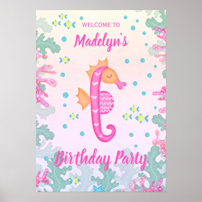 Affiche Seahorse Under the Sea Birthday Party (Devant)