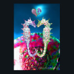 AFFICHE SEAHORSES IN LOVE AND PINK BLUE MOTHER OF PEARL<br><div class="desc">Elegant,  colorful and vibrant pink, fuchsia, blue green  mother of pearl and seahorses in love Original .Digital Graphics by Bulgan Lumini (c)</div>