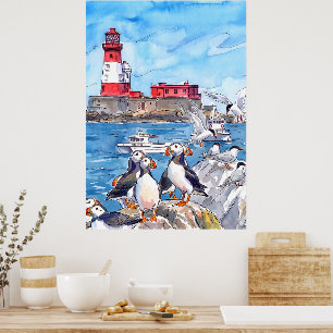 Affiche Seahouses Northumberland Macareux Longstone