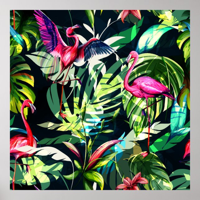 Affiche Seamless background floral pattern. Tropical leave (Devant)