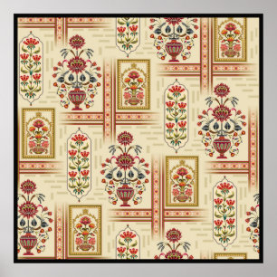 Affiche Seamless beautiful mughal flower motif with patter