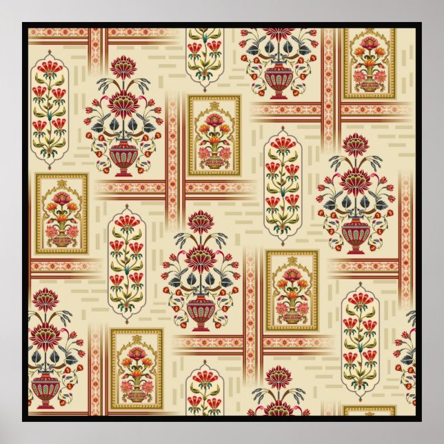 Affiche Seamless beautiful mughal flower motif with patter (Devant)