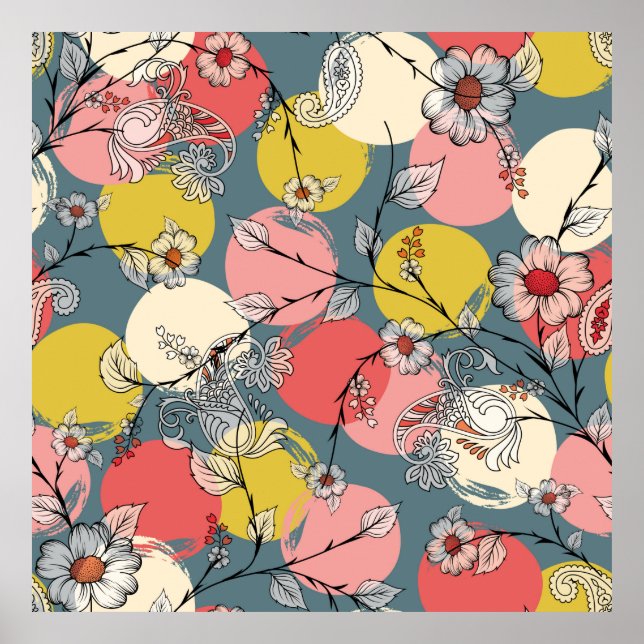 Affiche Seamless flower pattern on backgroundfloral, (Devant)