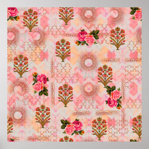 Affiche Seamless mughal with floral floral pattern on digi