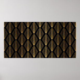 Affiche Seamless pattern black and gold background