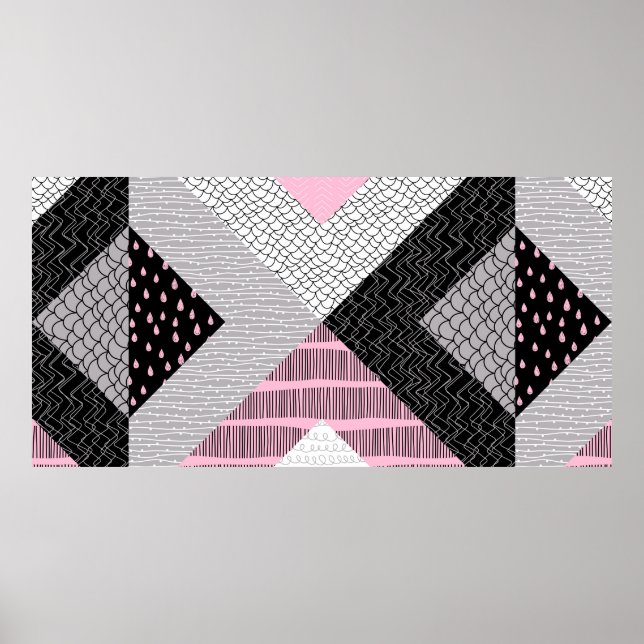 Affiche Seamless pattern, patchwork tiles. Freehand drawin (Devant)