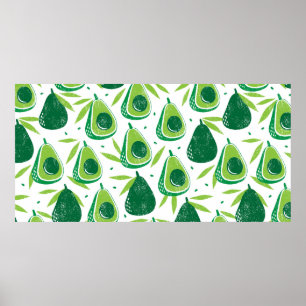 Affiche Seamless pattern with avocados. Stamp textured. vi