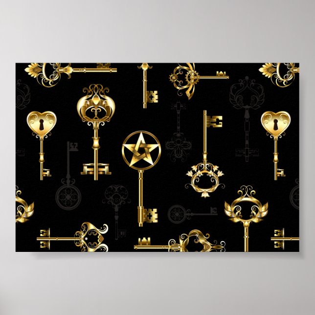 Affiche Seamless Pattern with Golden Keys (Devant)