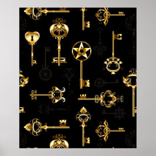 Affiche Seamless Pattern with Golden Keys