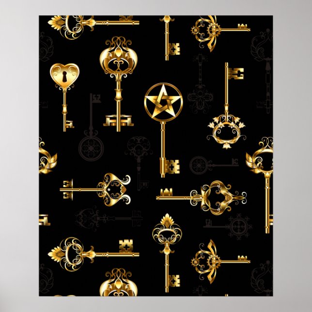 Affiche Seamless Pattern with Golden Keys (Devant)
