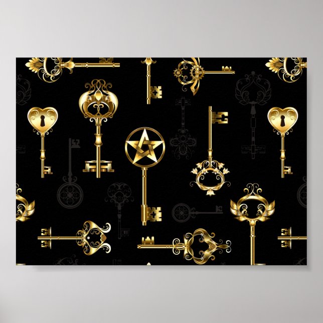 Affiche Seamless Pattern with Golden Keys (Devant)
