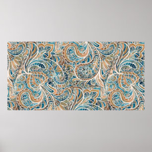 Affiche Seamless pattern with multicolor Paisley print. Ha