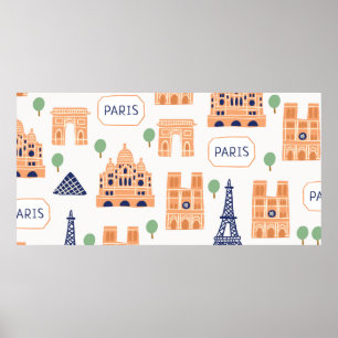 Affiche Seamless pattern with Parisian landmarks paris sig