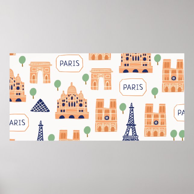 Affiche Seamless pattern with Parisian landmarks paris sig (Devant)