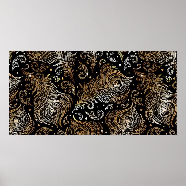Affiche Seamless pattern with peacock feathers. Freehand d (Devant)