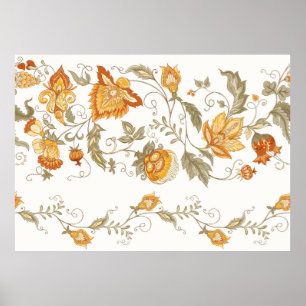 Affiche Seamless pattern with stylized ornamental flowers 