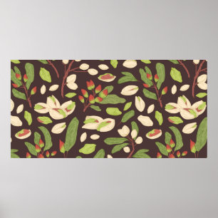 Affiche Seamless pistachio pattern with nuts, shells, bran