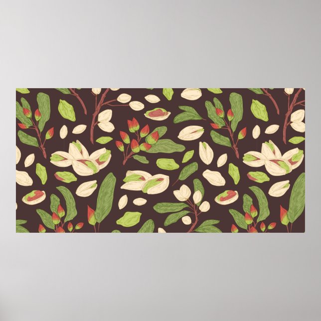 Affiche Seamless pistachio pattern with nuts, shells, bran (Devant)