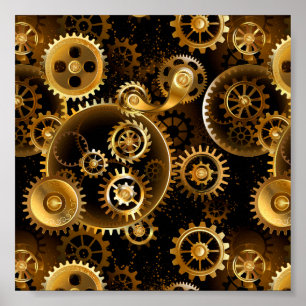 Affiche Seamless Steampunk Brass Gears
