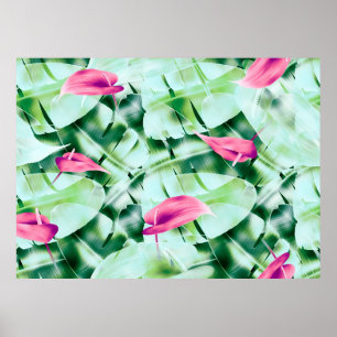 Affiche Seamless tropical leaves pattern background, retro