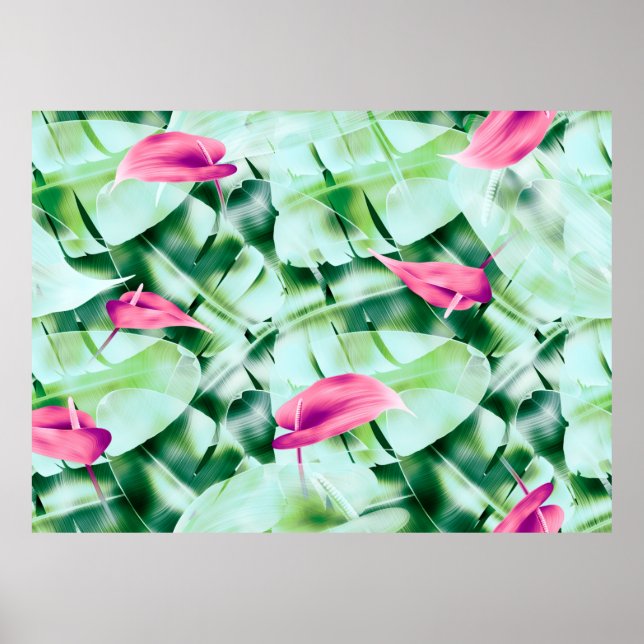 Affiche Seamless tropical leaves pattern background, retro (Devant)