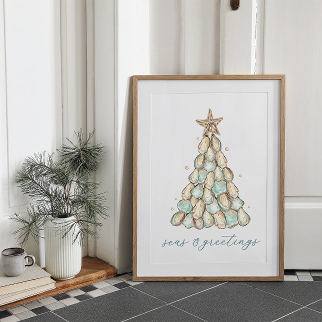 Affiche "Seas & Greetings" Maison de Plage Noël Huitre (Créateur téléchargé)